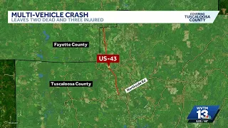 Two dead three injured in head-on crash north of Tuscaloosa