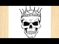 How to draw a skull with crown Tattoo drawing tutorial
