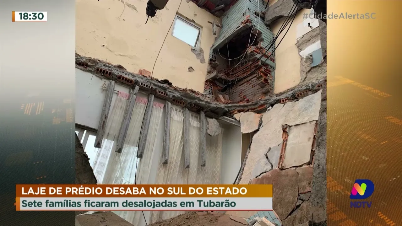 Laje de prédio desaba no Sul do Estado. Sete famílias ficaram desalojadas em Tubarão