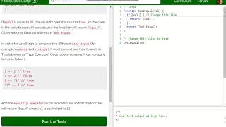 Basic JavaScript Comparison with the Equality Operator free code camp Dani