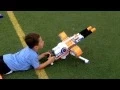 The Rhino Fire Double Barrel 50 caliber fully automatic nerf machine gun with tripod