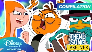 phineas u0026 ferb theme song takeover compilation doof kiff u0026 more disneychannelanimation