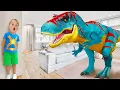 Kids turn toys into real Dinosaurs - Funny stories for kids!