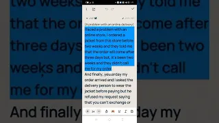 برجراف عن مشكلة واجهتها مع طلب عبر الانترنت Paragraph About A Problem With An Online Delivery 