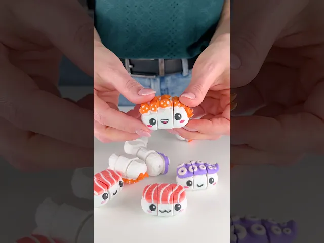 Cute Flexi Sushi Nigiri Shrimp, Fun Keychain Toy, Sushi Collection video thumbnail