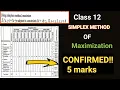 Class 12 Simplex method of maximization Linear programming problem 5 marks question confirmed