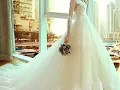 Champagne Long Sleeves Lace A Line Wedding Dress
