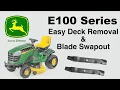 John Deere E100 Series Riding Mower Deck Removal and Blade Swapout