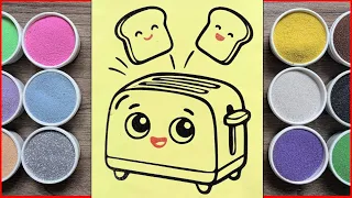 Vẽ và tô màu tranh cát máy nướng bánh mì phong cách kawaii (Chim Xinh channel)