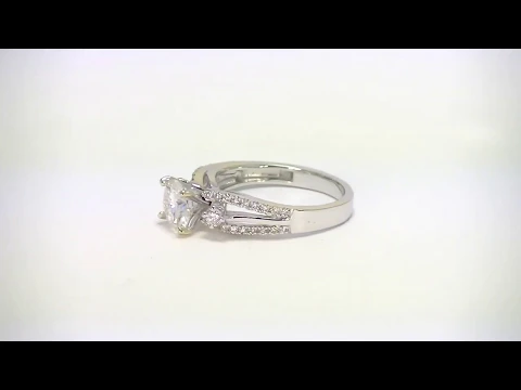 Download MP3 7mm Forever One Charles and Colvard Moissanite 18k White Gold Split Shank 3 Stone Diamond Ring