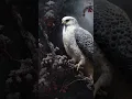 Vintage-inspired White Falcon in a Snowy Winter Forest printable Digital Wall Art
