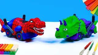 Making Car x Dinosaur Superheroes Spider-man, Hulk with Polymer Clay 🧟‍♂️ Clay Speed Build