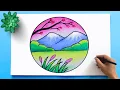 Easy Scenery Drawing Colorful landscape to draw