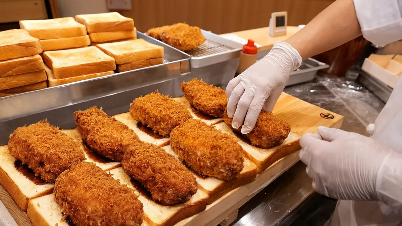 Japanese Food - GIANT FRIED PORK CUTLETS Tonkatsu Sandwich Tokyo Japan
