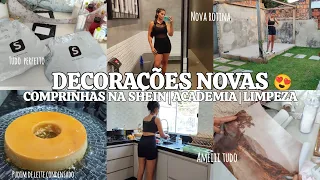 COMPRINHAS NA SHEIN, decorações novas, LIMPEZA DA CASA, voltamos para academia, FIZ PUDIM, ROTINA❤️