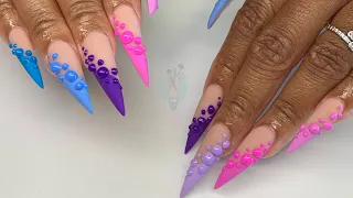 How to Stiletto Nail Shape Summer Nail Art 3D Color Pop Design