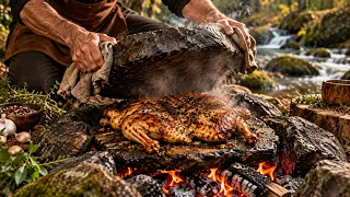 PRESSED CHICKEN on HOT STONES! 🍗🔥 Primitive Serbian Cooking