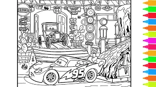 Coloring Disney Pixar Cars - Lightning McQueen Bessie Tow Mater and Gift Basket Coloring Pages