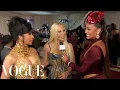 Cardi B Donatella Versace on Cardi s Golden Metal Dress Met Gala 2022 with La La Anthony