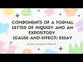 English 8 Quarter 4 Week 8 Components of a formal letter of inquiry and an expository essay
