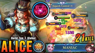 21 kills maniac alice exp lane is op on this meta build top 1 global alice mlbb