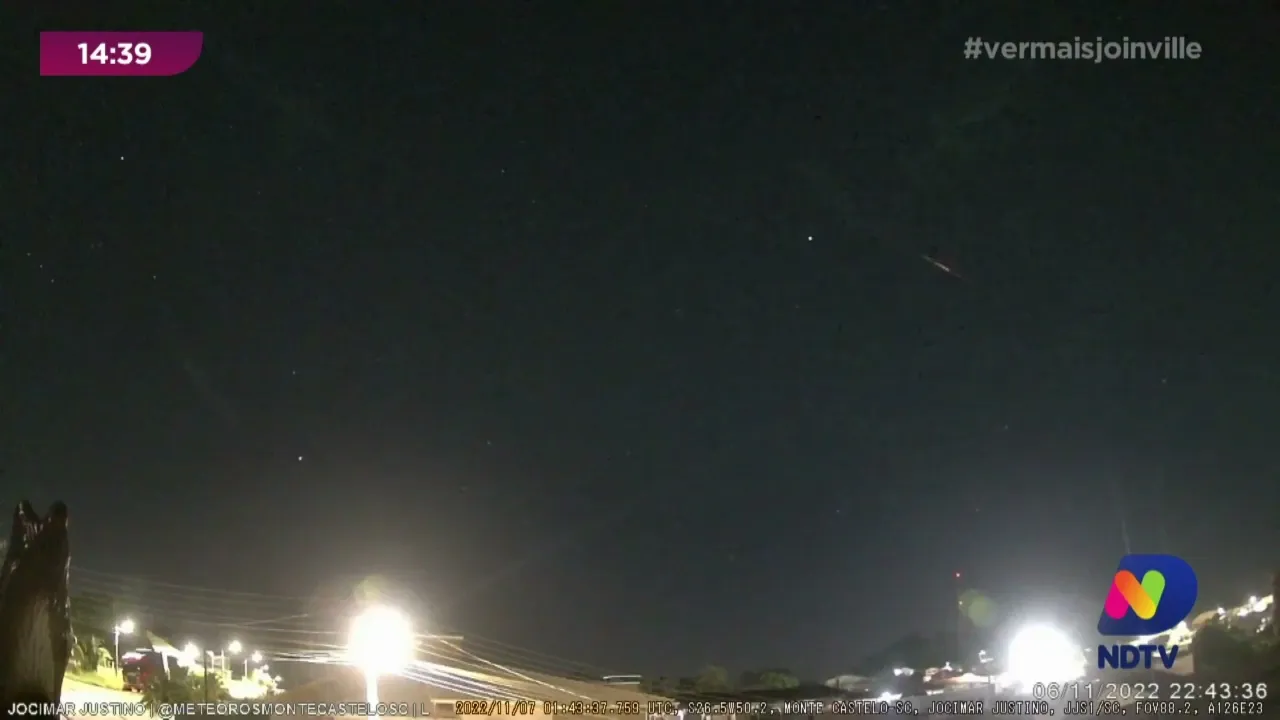 Meteoro explosivo risca o céu de SC, registro foi feito em Monte Castelo, no planalto Norte