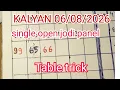 KALYAN 2026 SINGLE OPEN JODI PANEL TABLE TRICK