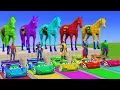 Download Lagu RED HORSE SPIDERMAN CROSSING FOUNTAIN ON RAINBOW SPIDERS BRIDGE AGAINST SHARKS RESCUE ANIMALS GAME