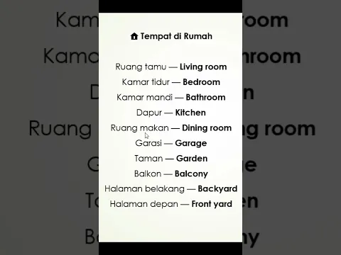 Kosakata Bahasa Inggris Tentang Nama Tempat Di Rumah #bahasainggris #english