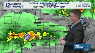 13 ON YOUR SIDE Forecast Periodic Thunderstorms Tuesday Potentially Severe