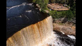 Drone view of Ta uamenon Upper Falls Michigan s largest waterfall