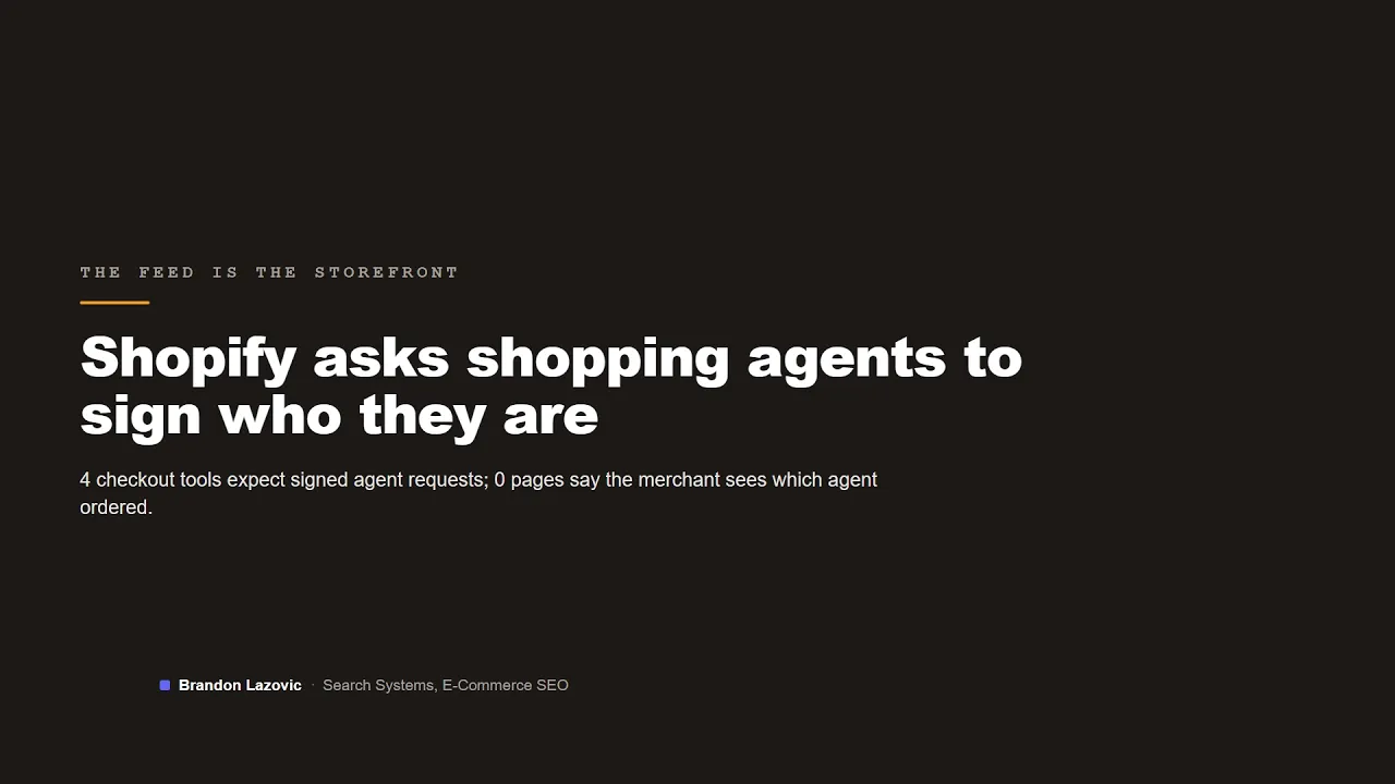 Video thumbnail: Shopify's WebMCP checkout asks agents to sign who they are