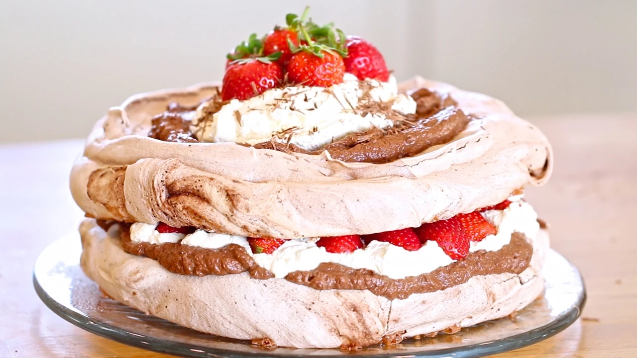 Chocolate Pavlova with Strawberries and Cream - Gemma