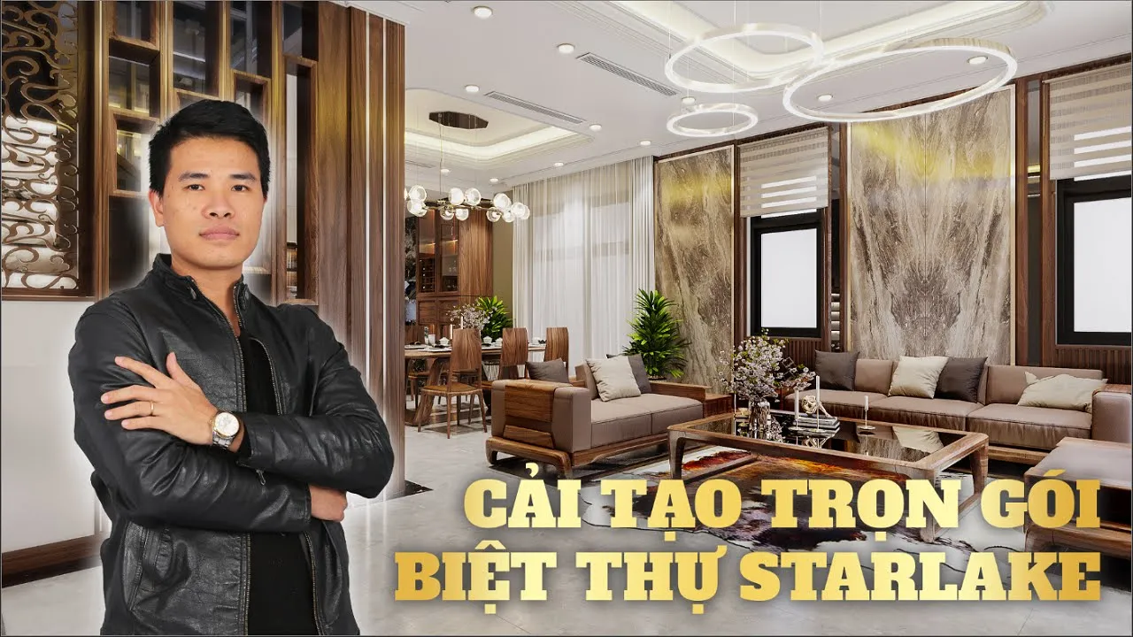 Cải tạo biệt thự trọn gói với nội thất gỗ Óc chó KĐT Starlake Hồ Tây