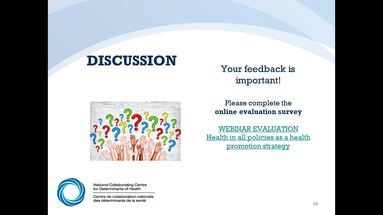 NCCDH Webinar: Health-in-all policies as a health promotion strategy (4 of 4): Q & A Session