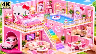 Building Luxury Pink Hello Kitty House with Rainbow Stairs & Swimming Pool 🌈 DIY Miniature House