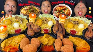 SPICY MUTTON BIRYANI & CHICKEN CHAAP with CHICKEN LEG PIECE EXTRA GRAVY EATING CHALLENGE MUKBANG