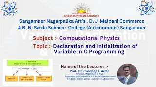 Declaration and Initialization of Variable in C Programming - Prof Dr Sandeep A Arote