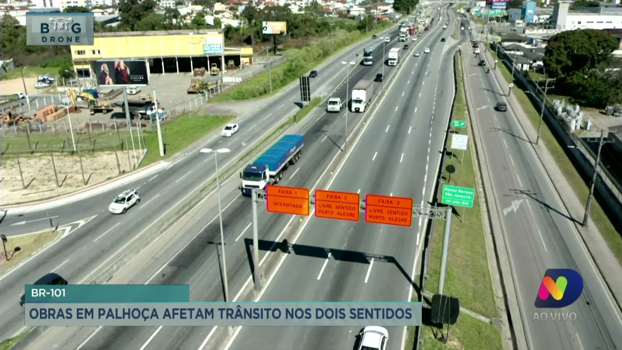 Obras em Palhoça afetam trânsito nos dois sentidos