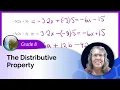 Simplify expressions with the distributive property incl with negative numbers grade