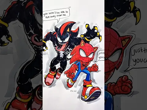 Spiderman sonic is being chased by Venom shadow #art #drawing #sonic #spiderman