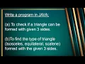 Program to check if a triangle is possible with 3 sides find the type of triangle Java for beginners