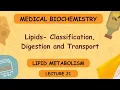 Lecture 21 Lipids - Classification Digestion and Transport