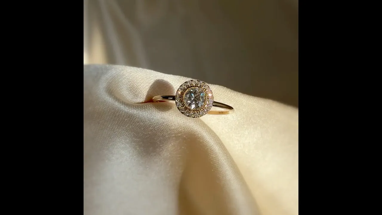 Round Lab Grown Diamond Halo Promise Ring In 14K Solid Gold/Platinum