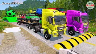 double flatbed trailer truck vs speed bumps busses vs speed bumps beamng drive 445