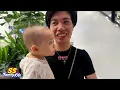 Baby Kim giggled with delight at the ugly stuffed animals