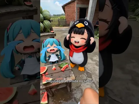 Gugu Gaga tira la comida de Miku!!! 🐧🥰 #gugugaga #penguin #miku #hatsunemiku #chibi #shorts