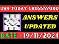 USA Today Crossword Clue Answers for Nov 19 2024 Solved