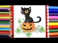 How to Draw Halloween Cat and Pumpkin Coloring Pages for KIDS