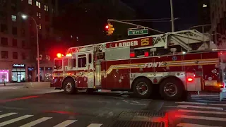 FDNY LADDER 25 FDNY ENGINE 74 RESPONDING URGENTLY ON BROADWAY ON WEST SIDE OF MANHATTAN NEW YORK